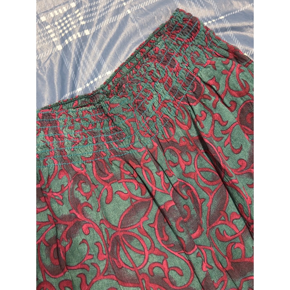 Carole Little Vintage Teal Burgundy Scroll Paisley Smocked Wide Leg Pants Size 6